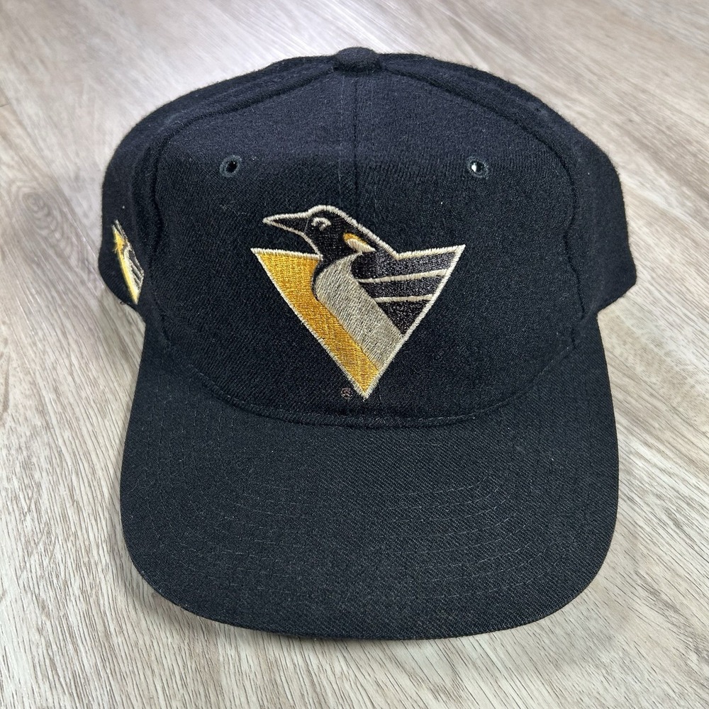 VTG American Needle Pittsburgh Penguin Snapback Hat 100% Wool Black Blockhead